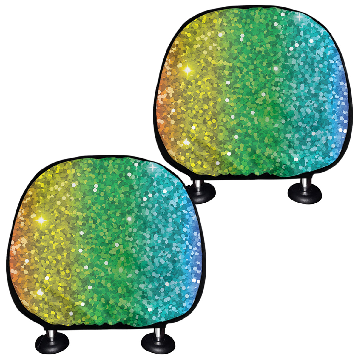 Rainbow Glitter Print (NOT Real Glitter) Car Headrest Covers