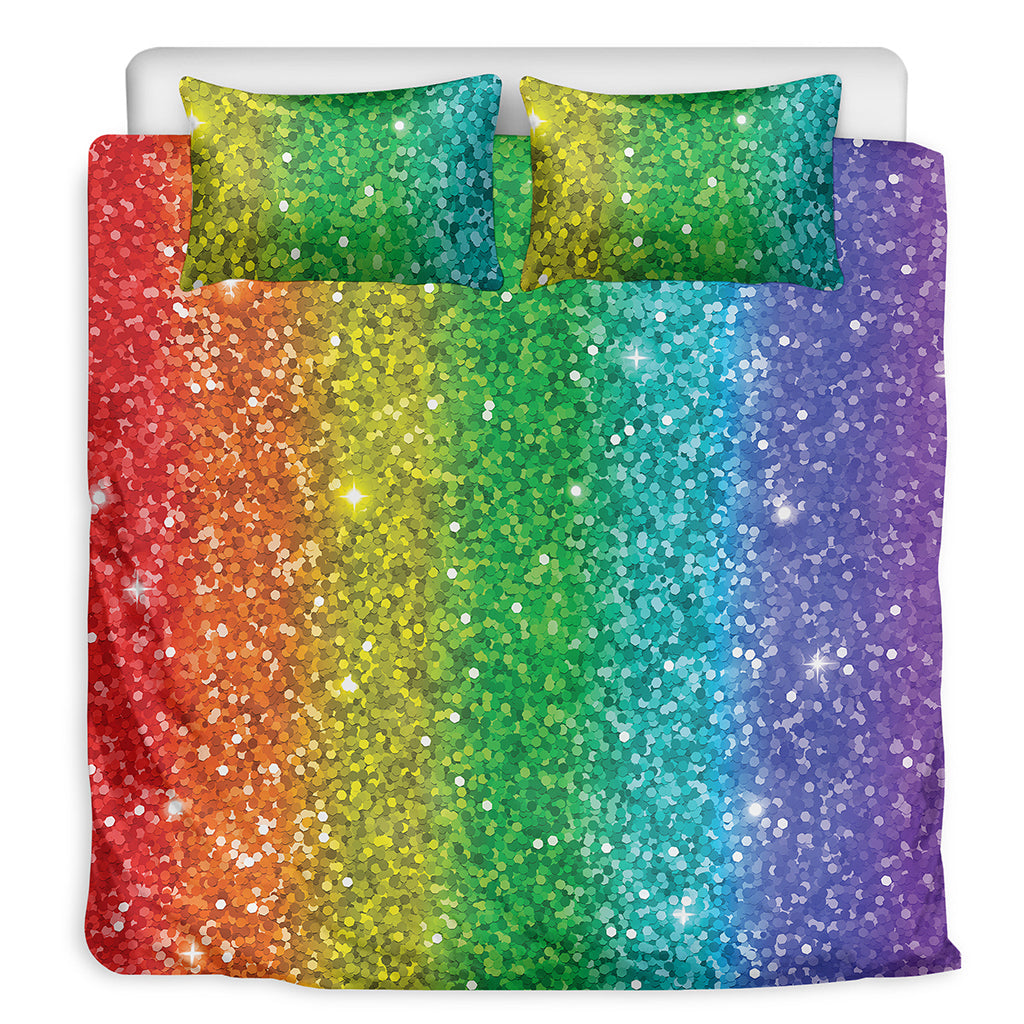 Rainbow Glitter Print (NOT Real Glitter) Duvet Cover Bedding Set