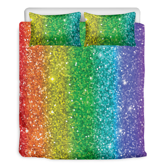 Rainbow Glitter Print (NOT Real Glitter) Duvet Cover Bedding Set
