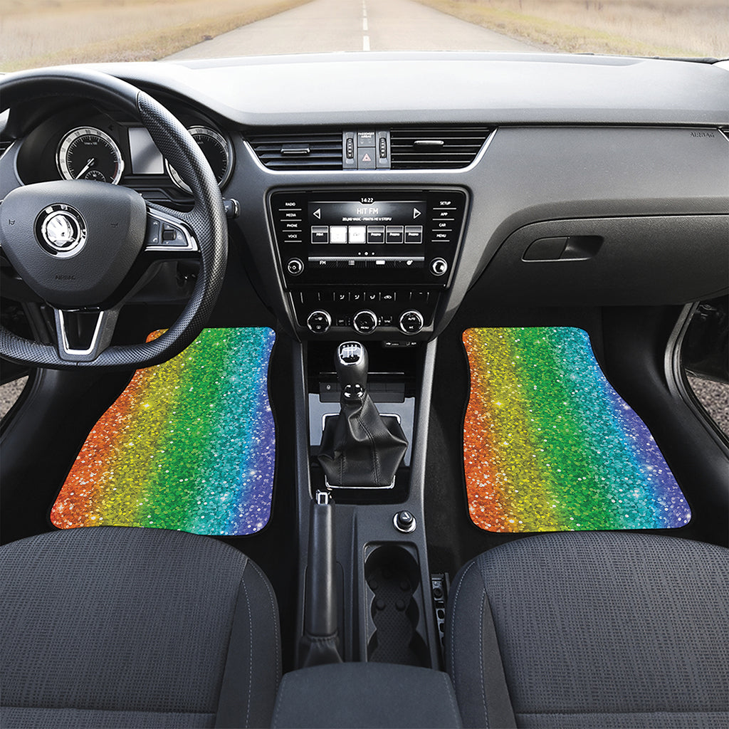 Rainbow Glitter Print (NOT Real Glitter) Front and Back Car Floor Mats