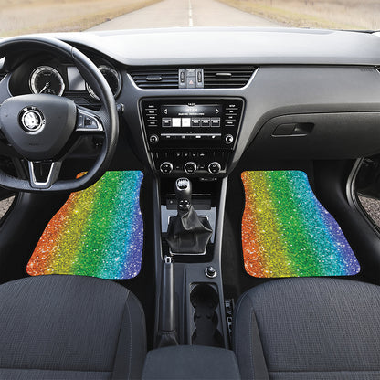 Rainbow Glitter Print (NOT Real Glitter) Front and Back Car Floor Mats