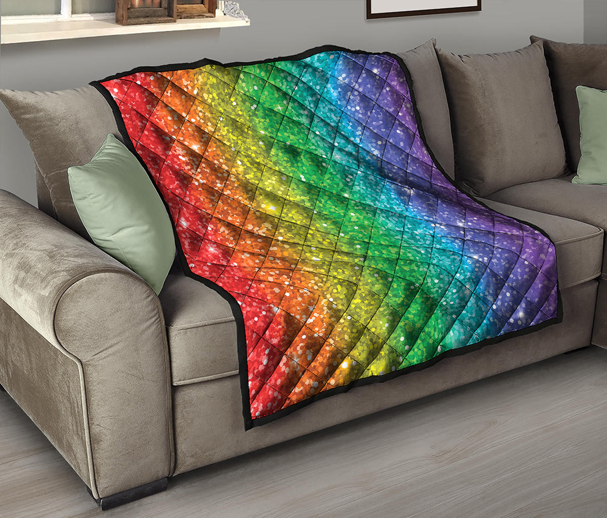 Rainbow Glitter Print (NOT Real Glitter) Quilt