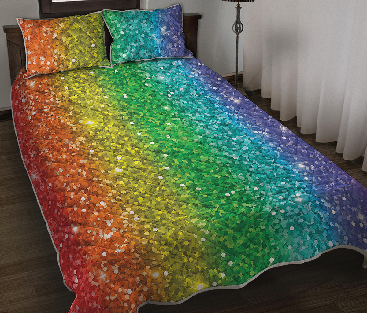 Rainbow Glitter Print (NOT Real Glitter) Quilt Bed Set