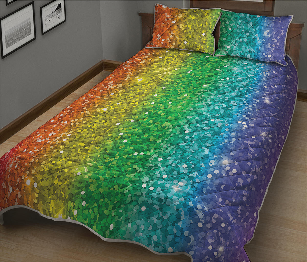 Rainbow Glitter Print (NOT Real Glitter) Quilt Bed Set