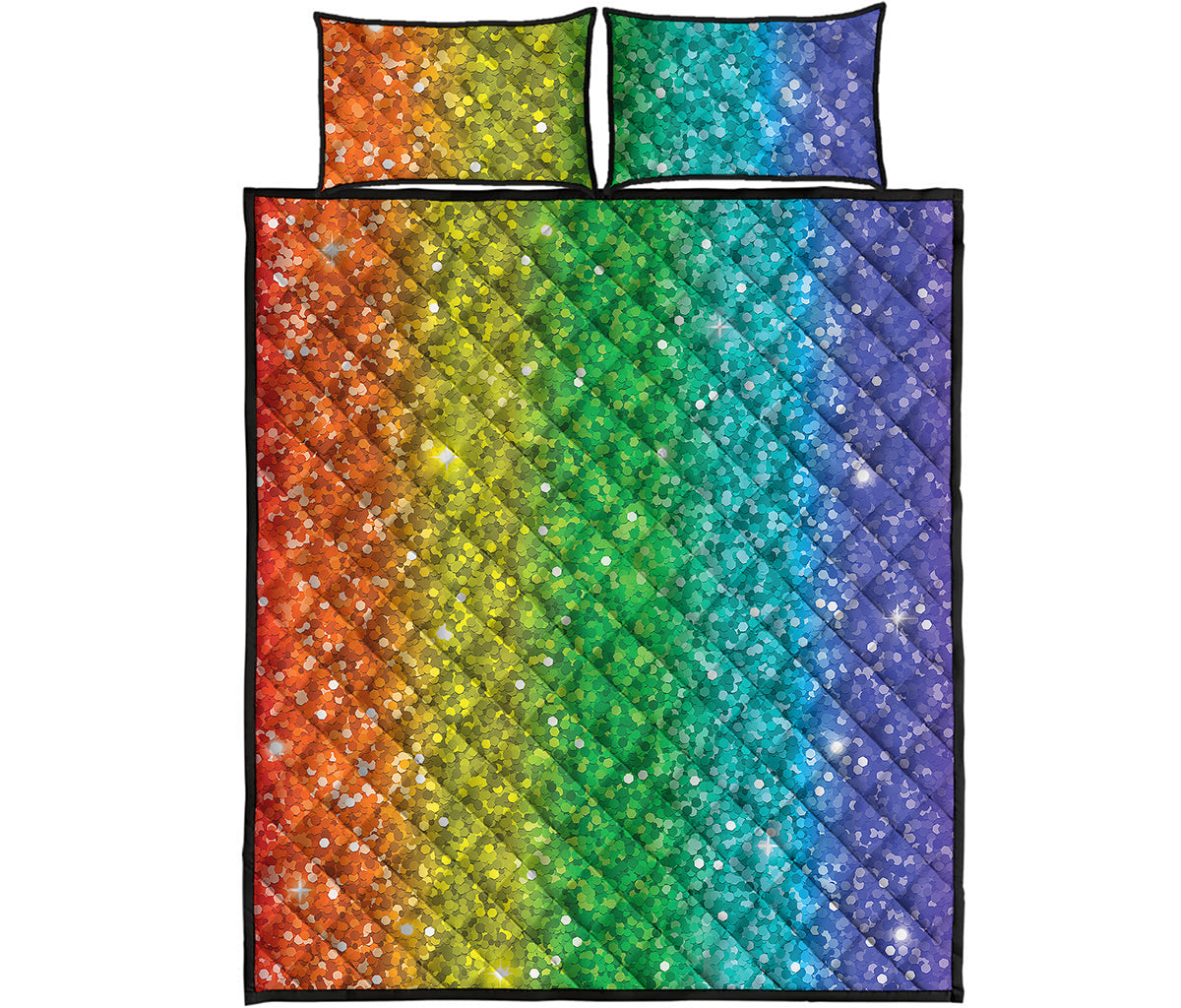 Rainbow Glitter Print (NOT Real Glitter) Quilt Bed Set
