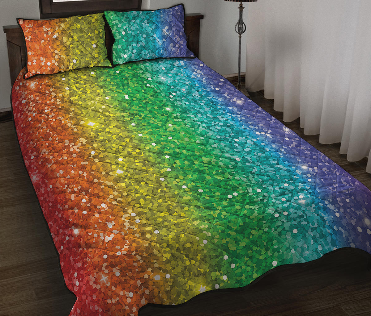 Rainbow Glitter Print (NOT Real Glitter) Quilt Bed Set