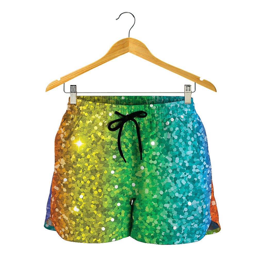 Rainbow Glitter Print (NOT Real Glitter) Women's Shorts