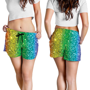 Rainbow Glitter Print (NOT Real Glitter) Women's Shorts