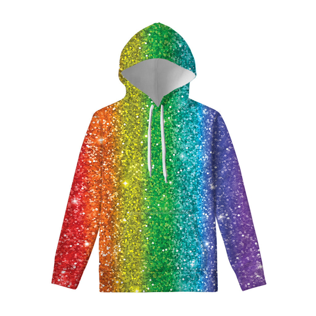 Rainbow Glitter Print Pullover Hoodie