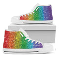 Rainbow (NOT Real) Glitter Print White High Top Sneakers