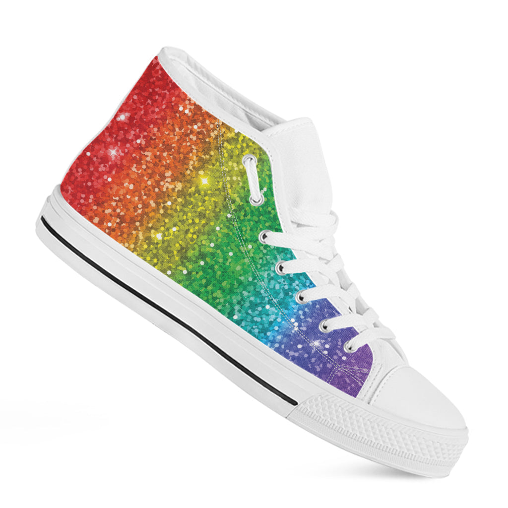 Rainbow Glitter Print White High Top Shoes