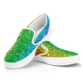 Rainbow (NOT Real) Glitter Print White Slip On Sneakers