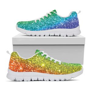 Rainbow Glitter Print White Sneakers