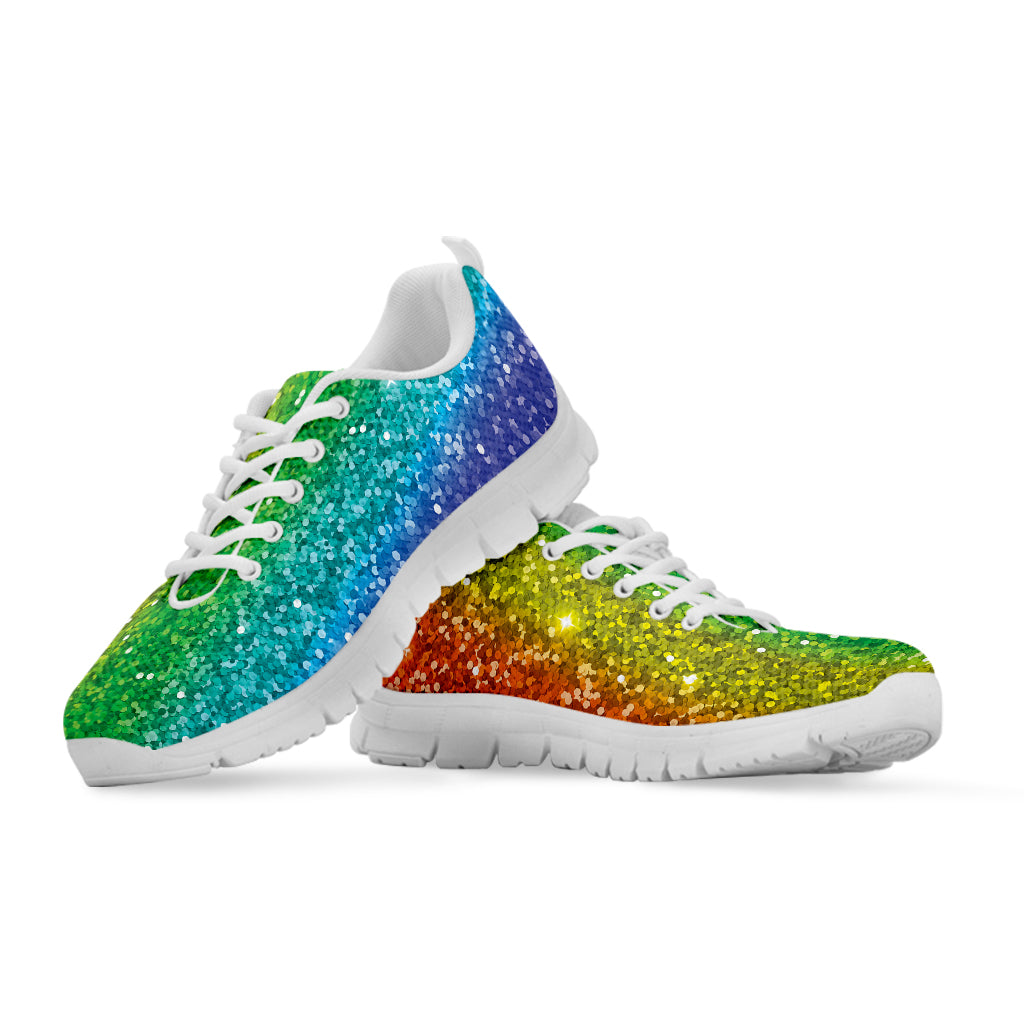 Rainbow Glitter Print White Sneakers