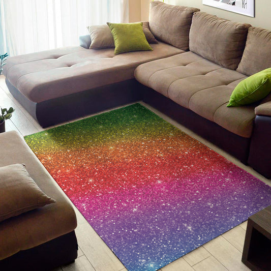 Rainbow Glitter Texture Print Area Rug