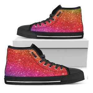 Rainbow Glitter Texture Print Black High Top Shoes