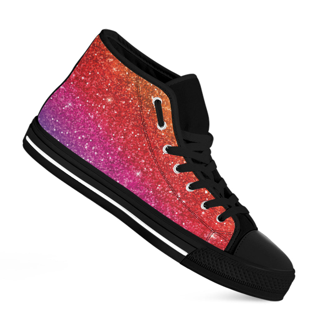 Rainbow Glitter Texture Print Black High Top Shoes