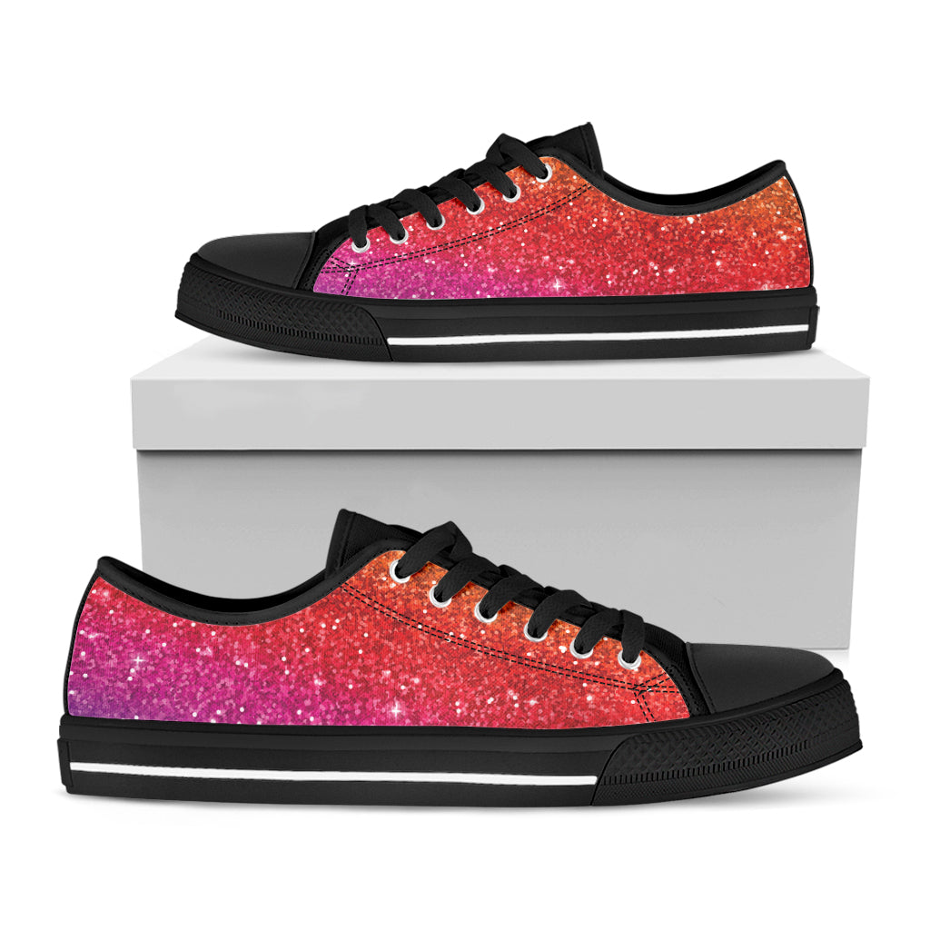 Rainbow Glitter Texture Print Black Low Top Shoes