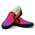 Rainbow (NOT Real) Glitter Artwork Print Black Slip On Sneakers