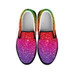 Rainbow Glitter Texture Print Black Slip On Shoes