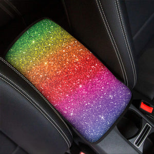 Rainbow Glitter Texture Print Car Center Console Cover