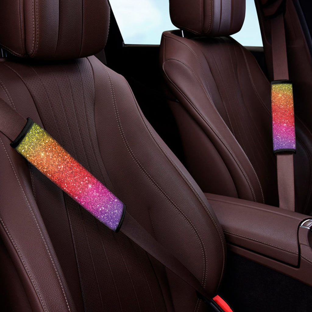 Rainbow Glitter Texture Print Car Seat Belt Covers