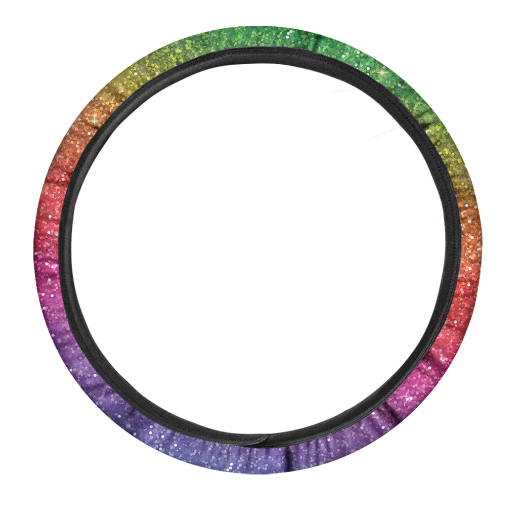 Rainbow Glitter Texture Print Car Steering Wheel Cover