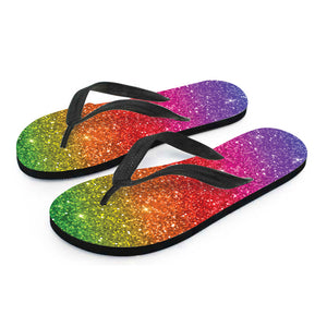 Rainbow Glitter Texture Print Flip Flops