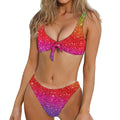Rainbow (NOT Real) Glitter Artwork Print Front Bow Tie Bikini