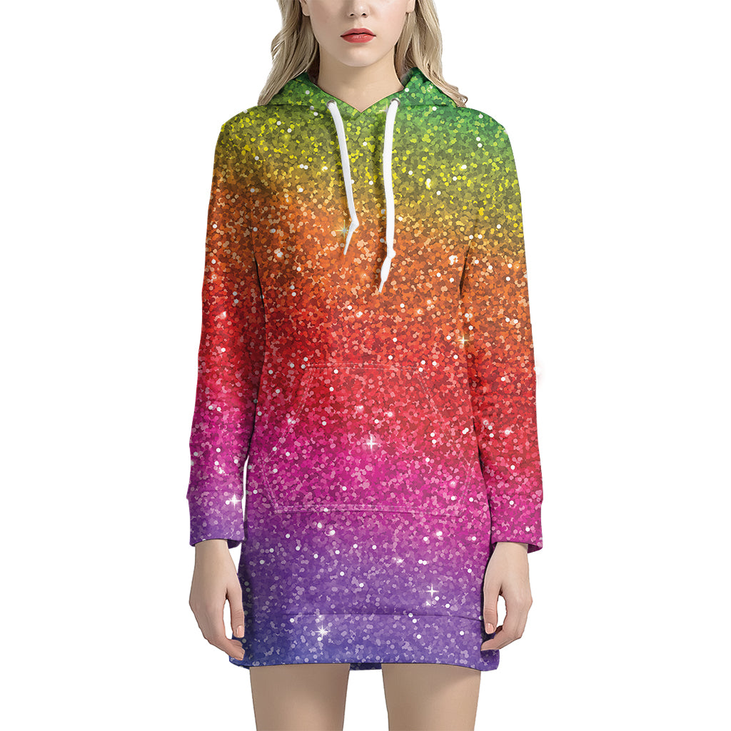 Rainbow Glitter Texture Print Hoodie Dress