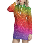 Rainbow Glitter Texture Print Hoodie Dress