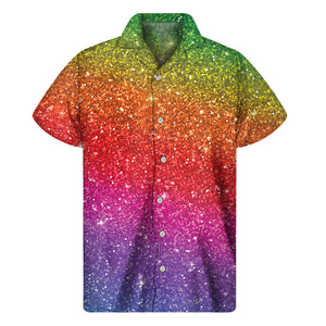 Rainbow Glitter Texture Print Men's Short Sleeve Shirt