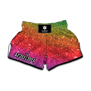 Rainbow Glitter Texture Print Muay Thai Boxing Shorts