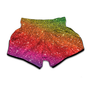 Rainbow Glitter Texture Print Muay Thai Boxing Shorts