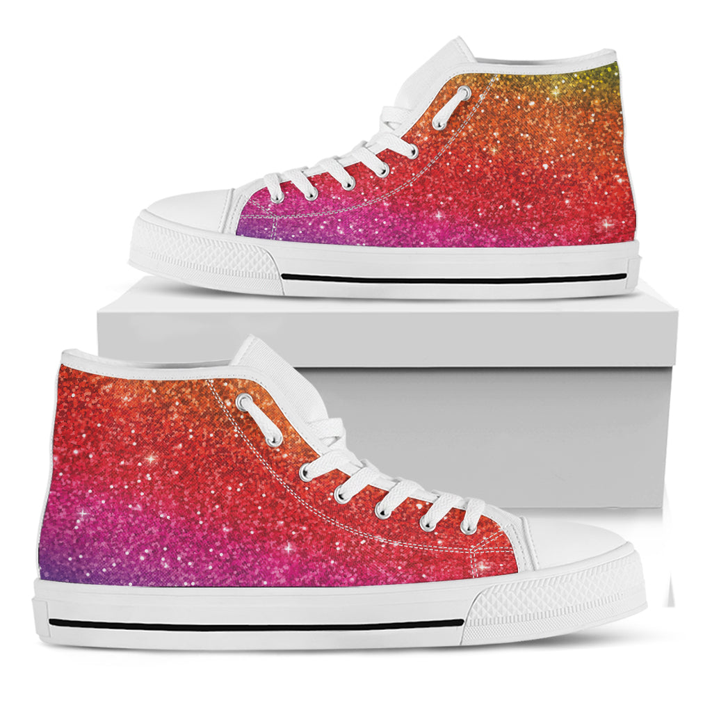 Rainbow Glitter Texture Print White High Top Shoes