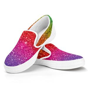 Rainbow Glitter Texture Print White Slip On Shoes