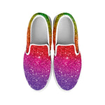 Rainbow Glitter Texture Print White Slip On Shoes