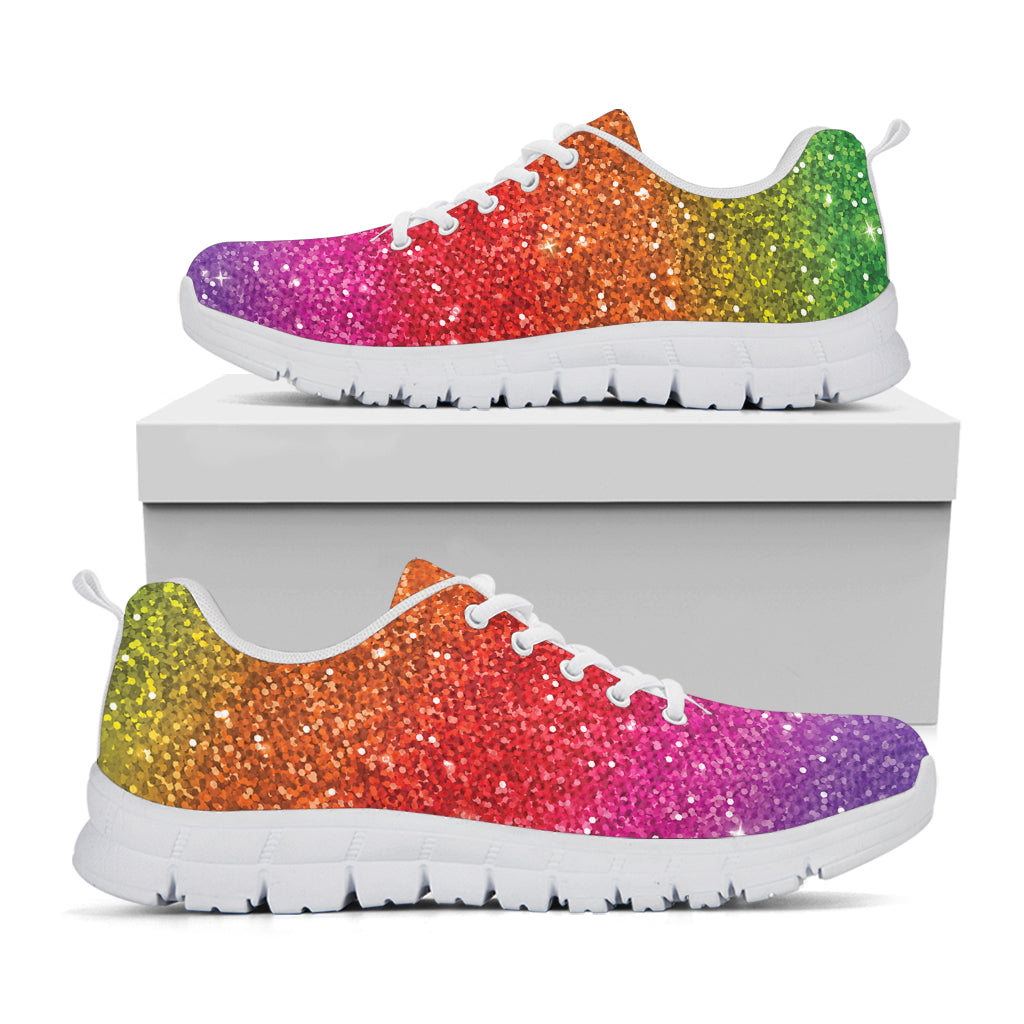 Rainbow Glitter Texture Print White Sneakers