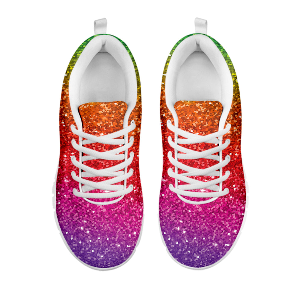 Rainbow Glitter Texture Print White Sneakers