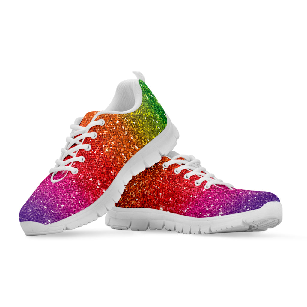 Rainbow Glitter Texture Print White Sneakers