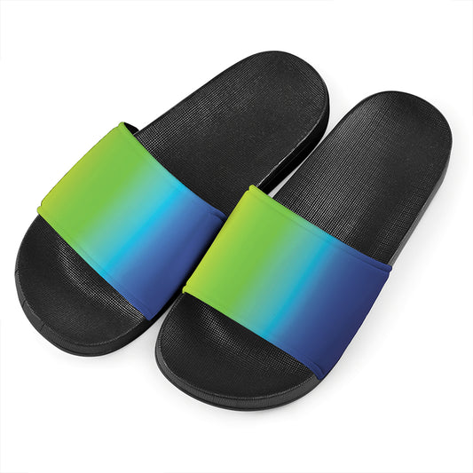 Rainbow Gradient Print Black Slide Sandals