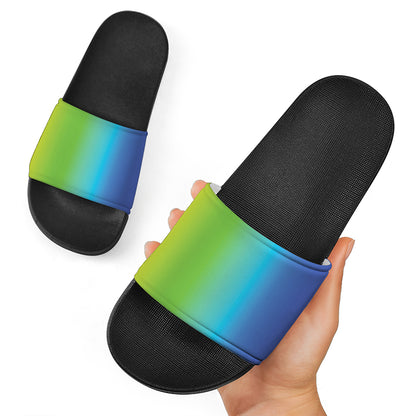 Rainbow Gradient Print Black Slide Sandals