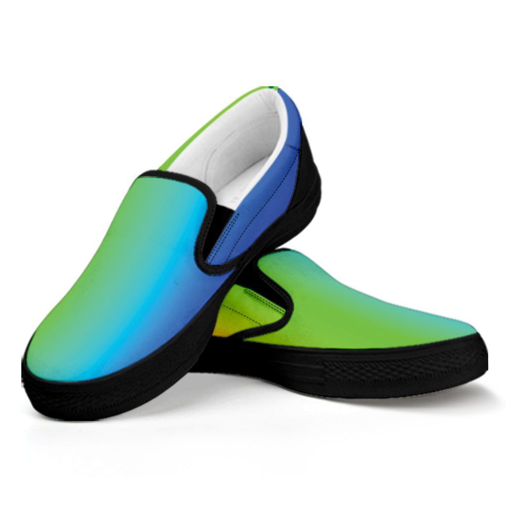 Rainbow Gradient Print Black Slip On Shoes