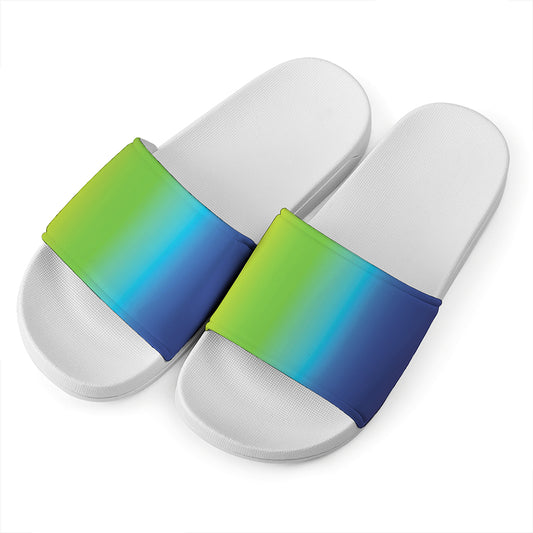 Rainbow Gradient Print White Slide Sandals