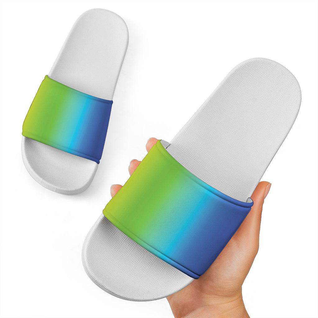 Rainbow Gradient Print White Slide Sandals