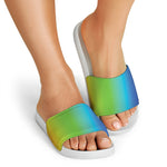 Rainbow Gradient Print White Slide Sandals