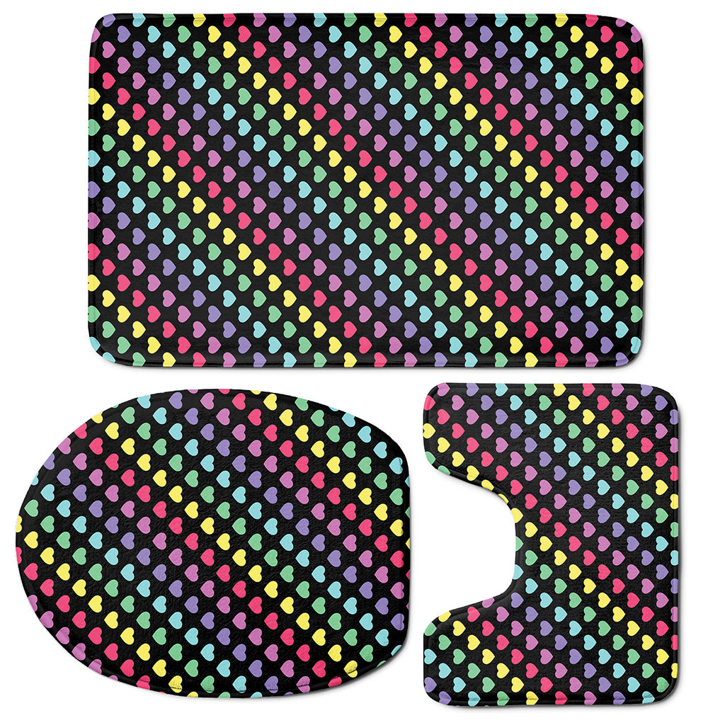 Rainbow Heart Pattern Print 3 Piece Bath Mat Set