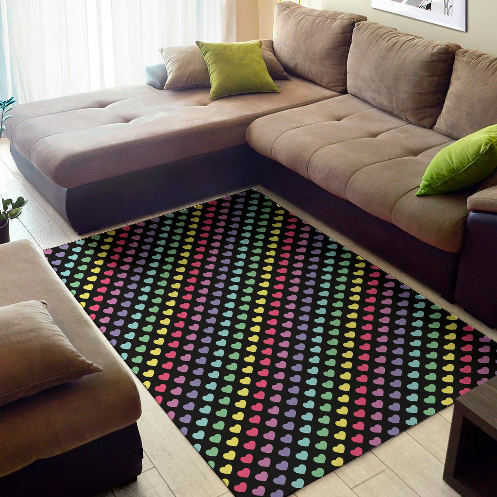 Rainbow Heart Pattern Print Area Rug