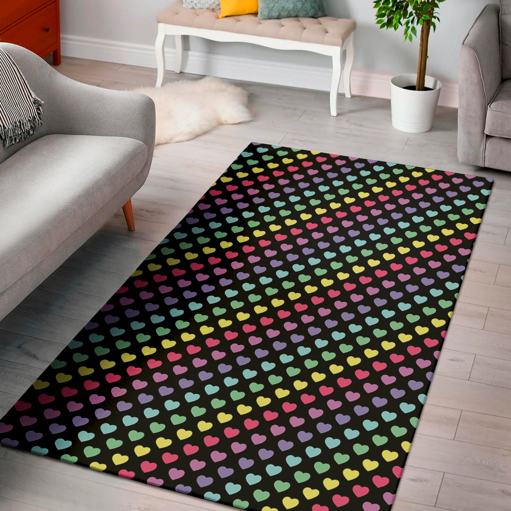 Rainbow Heart Pattern Print Area Rug