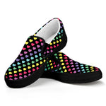 Rainbow Heart Pattern Print Black Slip On Shoes